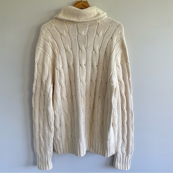 NWT Polo Ralph Lauren Men's Handknit Cable Knit Cream Sweater Size Large - Picture 8 of 11